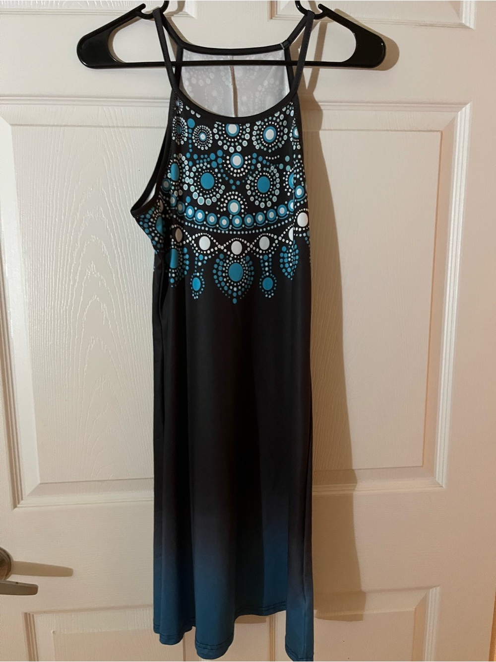 Black Maxi Dress with Teal Dot Medallion Print